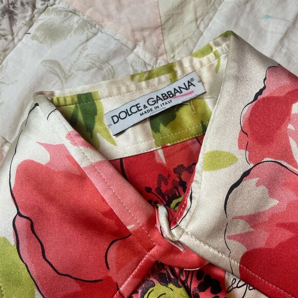 dolce and gabbana rare d&g pink and white floral silk collared button up size 42 - Picture 2 of 8